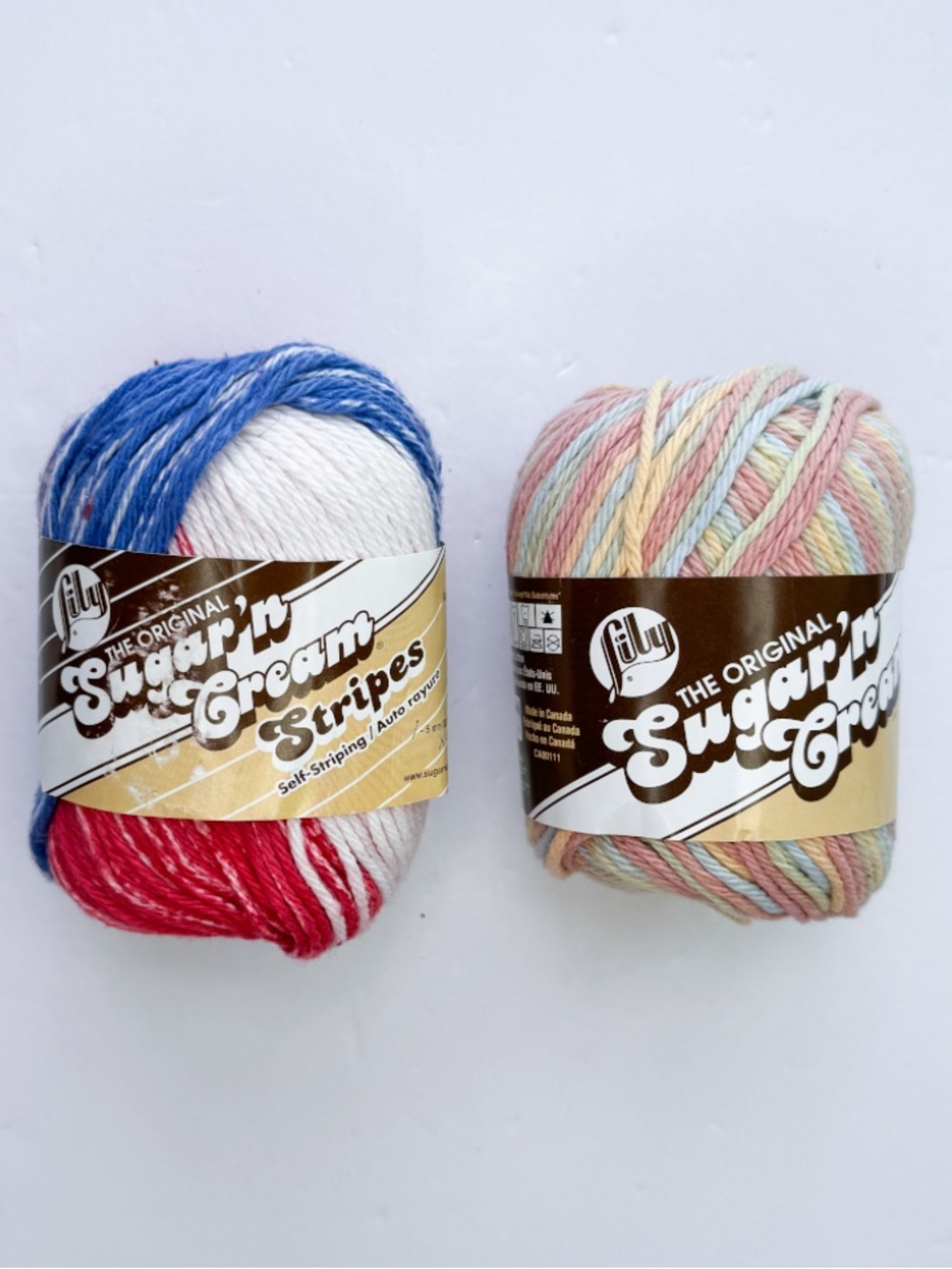 Lily Sugar n Cream Cotton Yarn Lot 2 Skeins American Stripes Butter Cream Ombre